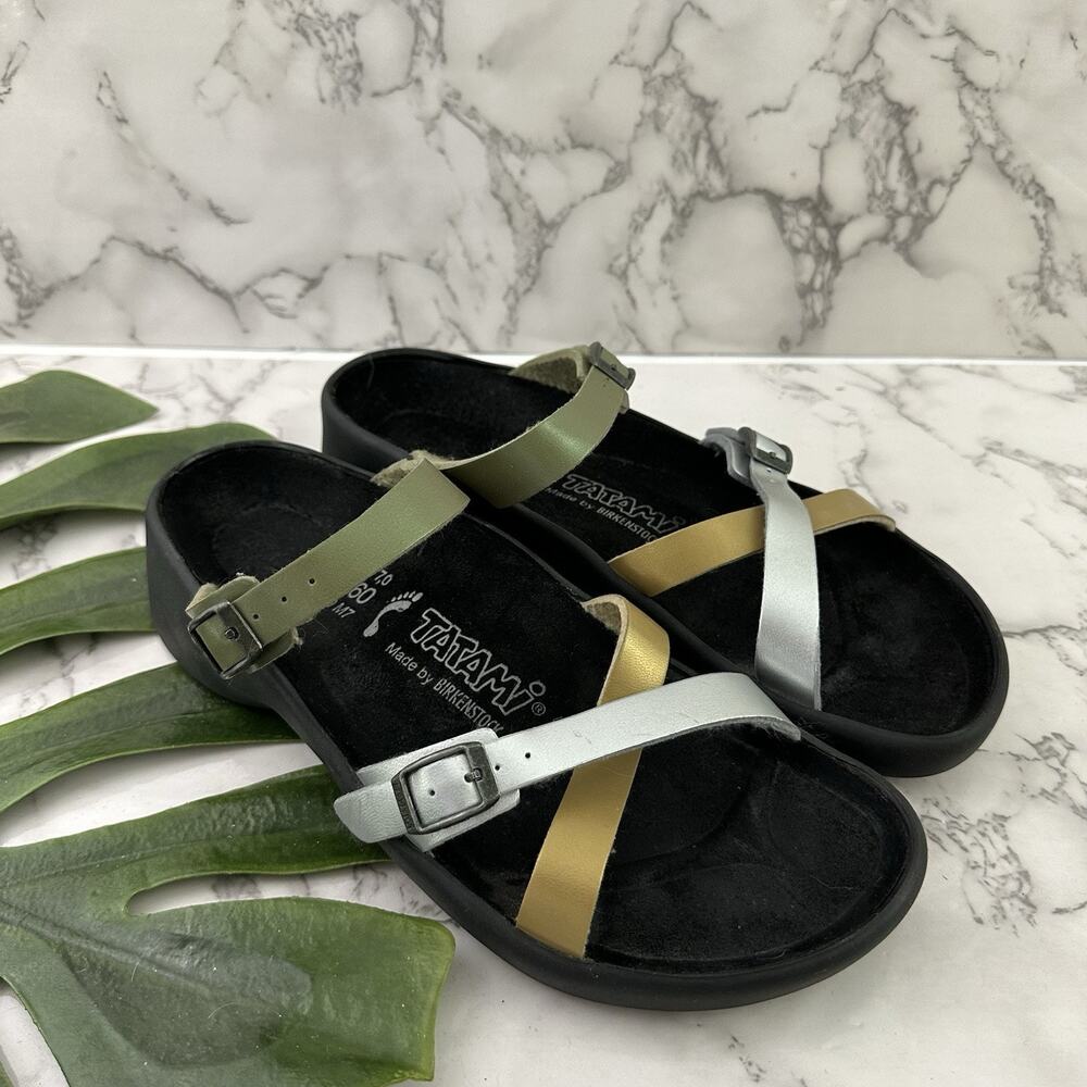 Tatami by Birkenstock Womens Sandals Size 9 Metallic Gold Silver Straps